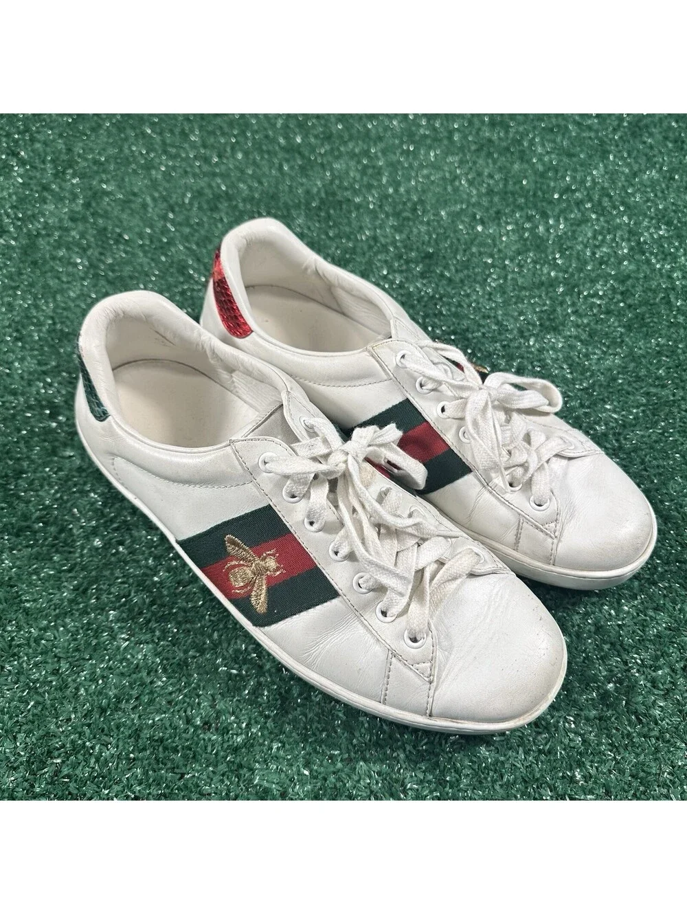 Gucci Ace Sneakers White Leather Green Red Web Stripe Men’s Size 8.5
